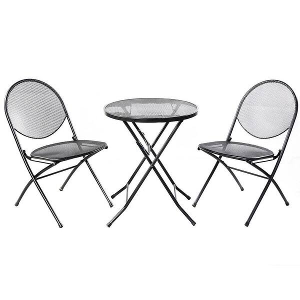 Shop Costway 3 Pcs Folding Steel Mesh Outdoor Patio Table Chair