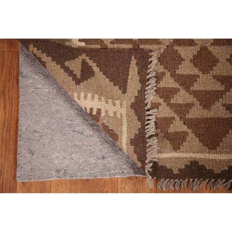 Brown Kilim Oriental Area Rug Flat-weave Wool Foyer Carpet - 3'2" x 4'9"