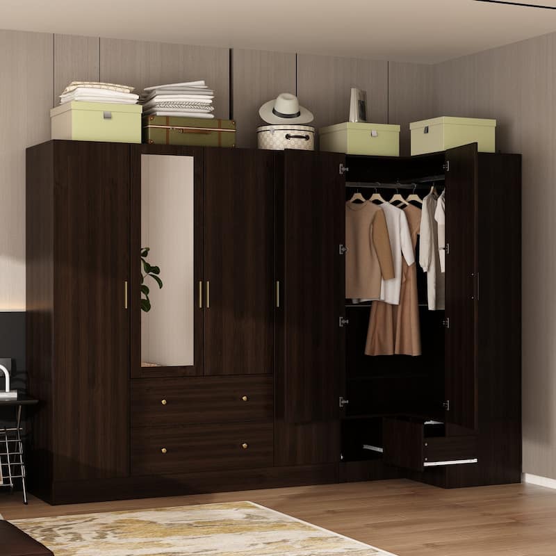 63"W Family Wardrobe/Armoire/Closet by Timechee with Mirror Doors
