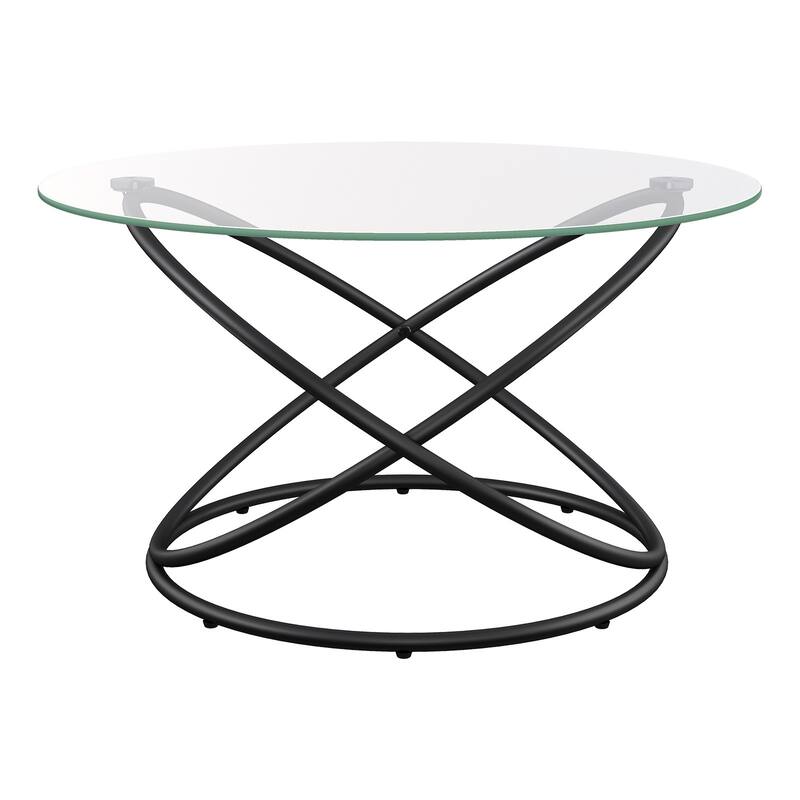 Tempered Glass Top Round Coffee Table with Metal Base
