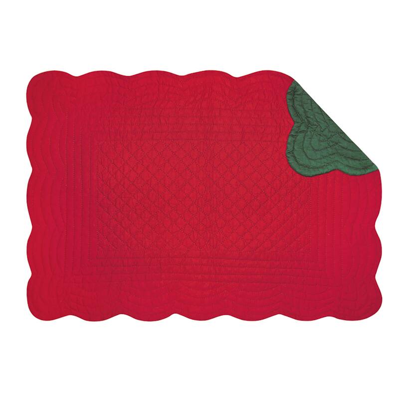 Red and Green Quilted Rectangular Reversible 13" x 19" Placemat Set 6