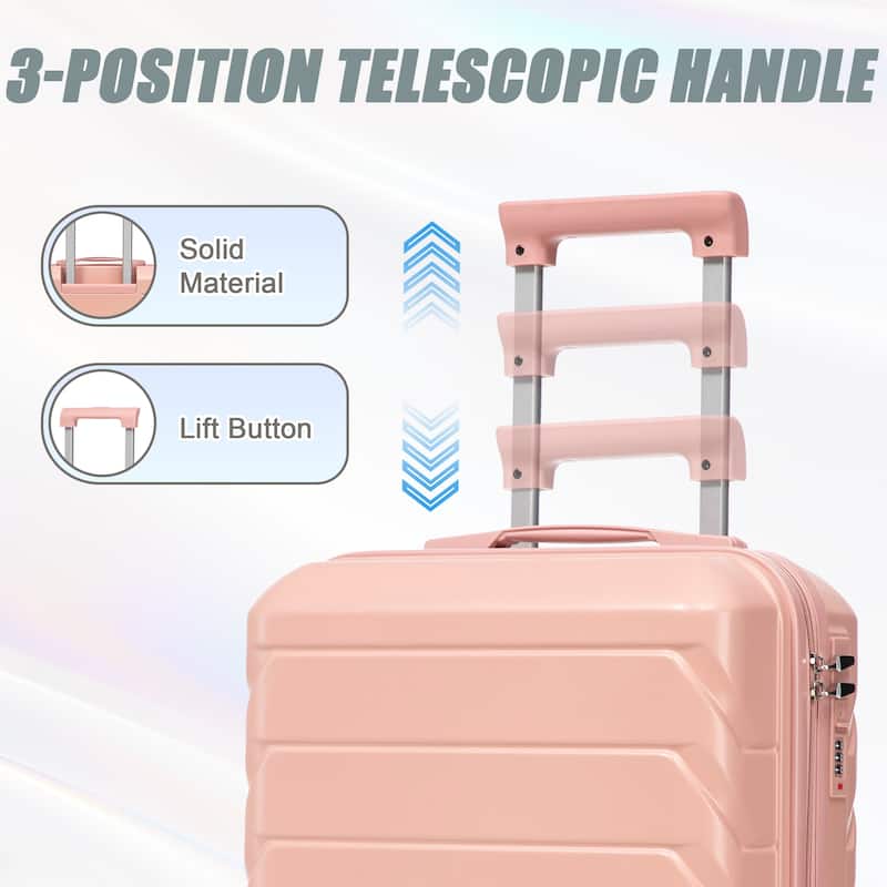 14"/20" 2-Piece, Modern Luggage Sets with Makeup Case, Spinner Wheel and Combination Lock, for Boarding Travel, Pink