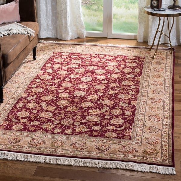 slide 2 of 17, SAFAVIEH Couture Hand-knotted Tabriz Floral Simin Traditional Oriental Wool Rug with Fringe 6' x 9' - Burgundy/Camel - Rectangle