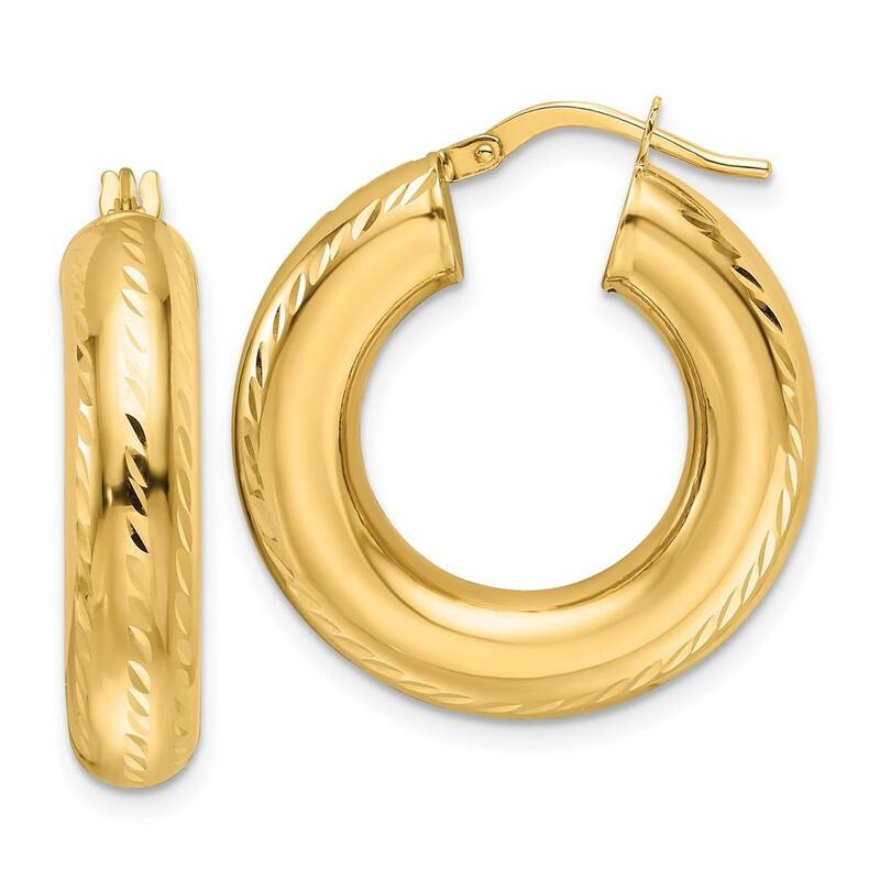 Curata 10k Yellow Gold Polished Sparkle Cut Hollow Round Hoop Earrings - 6mm
