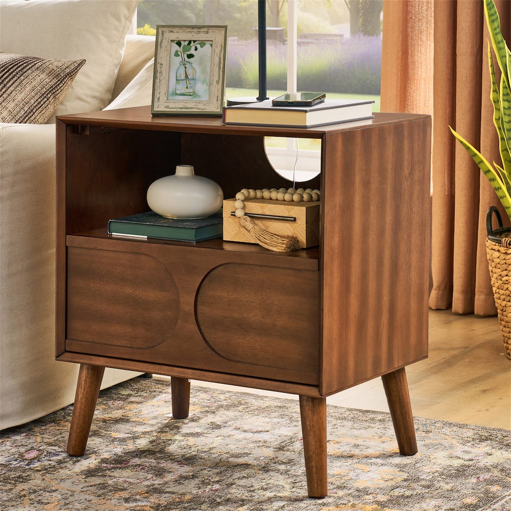 Modern Nightstand w/ Charging Station,USB Ports,Outlet Hole,Wood Legs