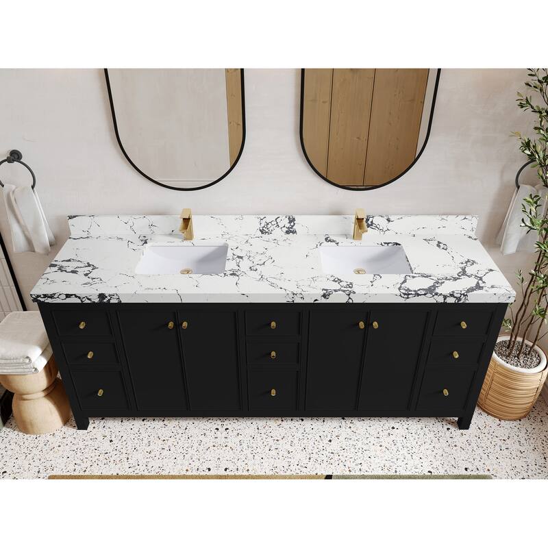 Willow Collections 84 in. W x 22 in. D Chicago Double Bowl Sink Bathroom Vanity with Countertop - 2" Viola Night - Black