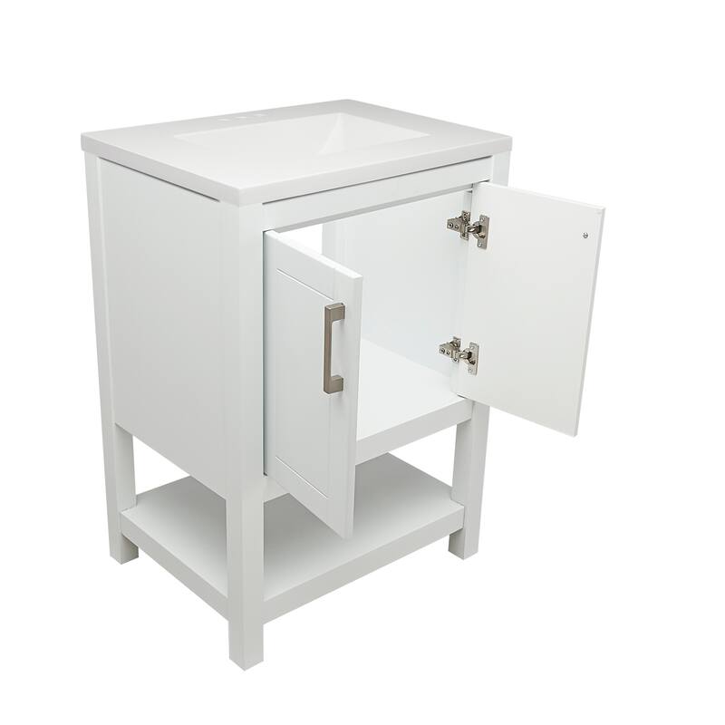 Taos 25" Bathroom Vanity with Cultured Marble Vanity Top Sink in White with White Basin