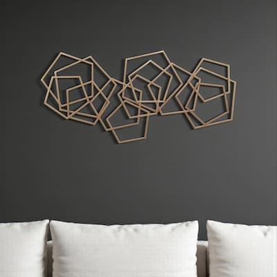 HomeRoots 24" X 48" Bronze Geometric Metal Abstract Hanging Dimensional Sculpture