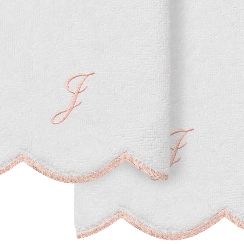 Authentic Hotel and Spa 100% Turkish Cotton Pink ADORNIA Scallop Personalized 2 Piece Fingertip Towel Set - 2 Fingertip Towels