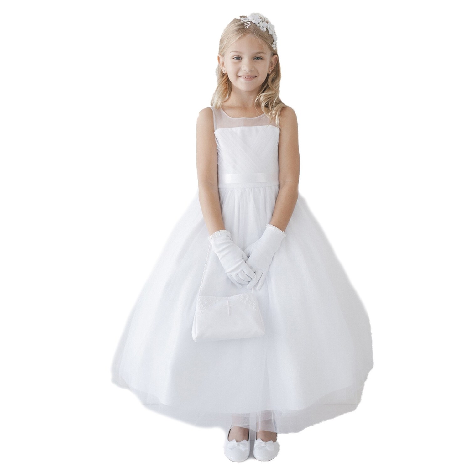white and grey flower girl dress