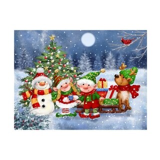 MAKIKO 'Christmas Elves And Friends' Canvas Art - Blue