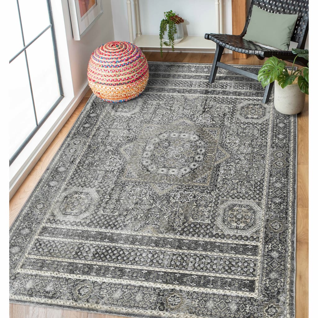 Lanfar Kenseth Charcoal Persian Polyester Blend Area Rug