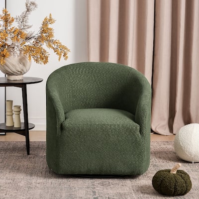 KINWELL 32"W Boucle Upholstered Swivel Barrel Accent Armchair