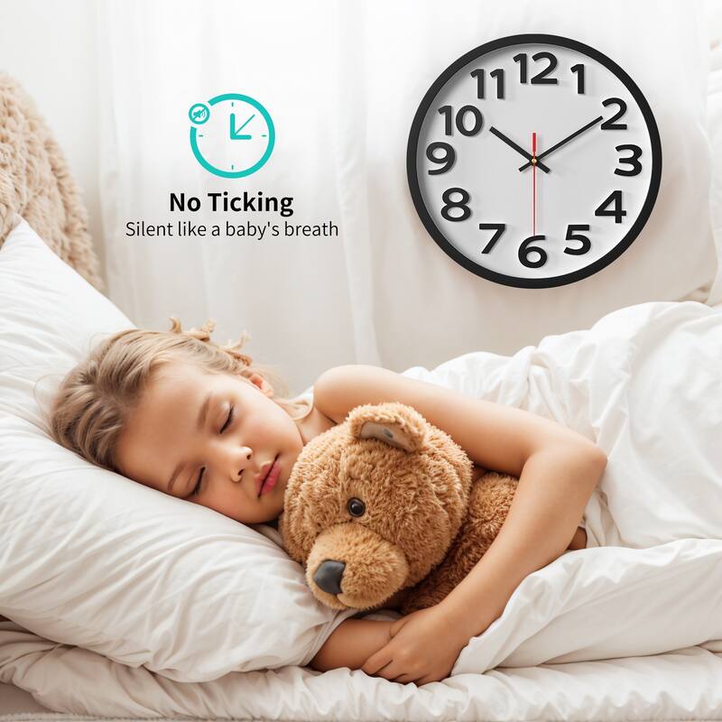 Wall Clock, Silent Non-Ticking Modern Clocks Battery Operated Classic Analog Decorative for Kitchen, Office, Bedroom 12 Inch