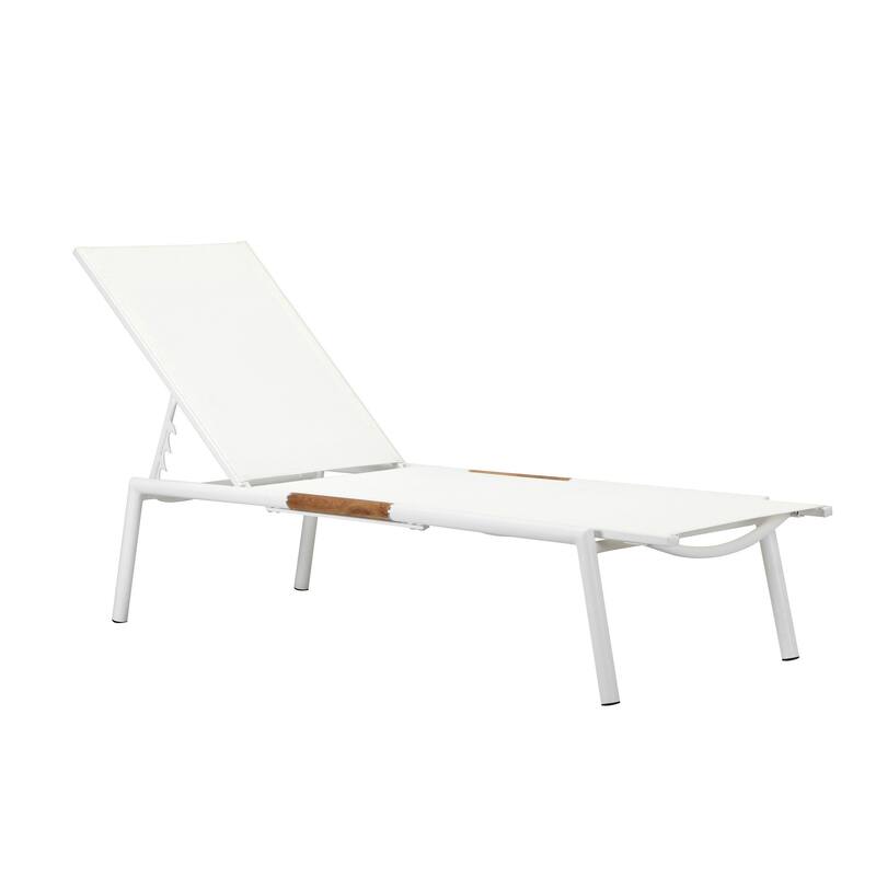 Shia 79 Inch Chaise Lounger, White Aluminum Frames, Teak Accent, Set of 2 - Brown