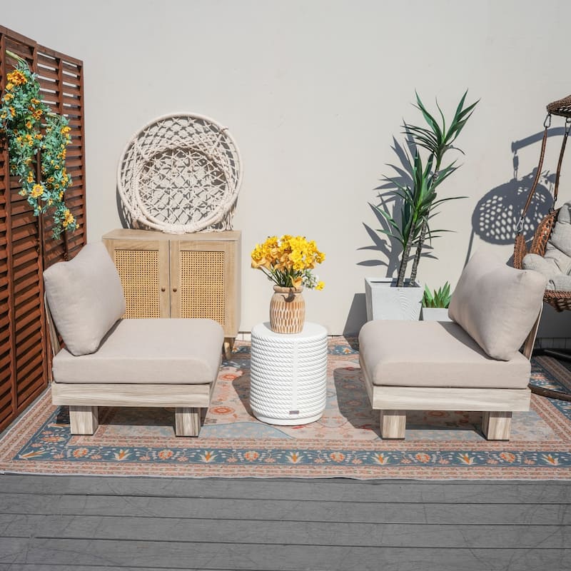 3-piece Outdoor Aluminum Sofa Set with Sponge-filled Cushion and Coffee Table - Side table+Armless sofa