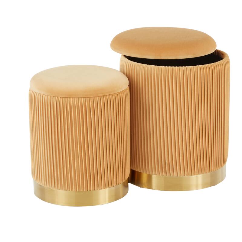 Marla Contemporary Nesting Pleated Ottoman Set in Gold Metal and Velvet by LumiSource