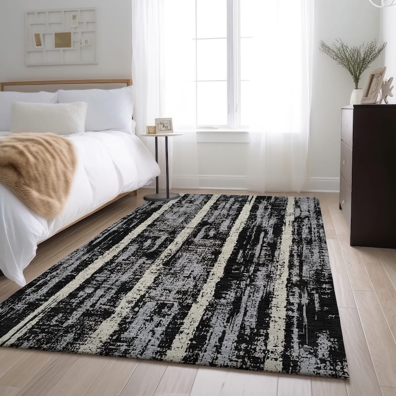 Premium Washable Super Soft Stripe Abrash Mayfield Rug - Black - 5' x 7'6"
