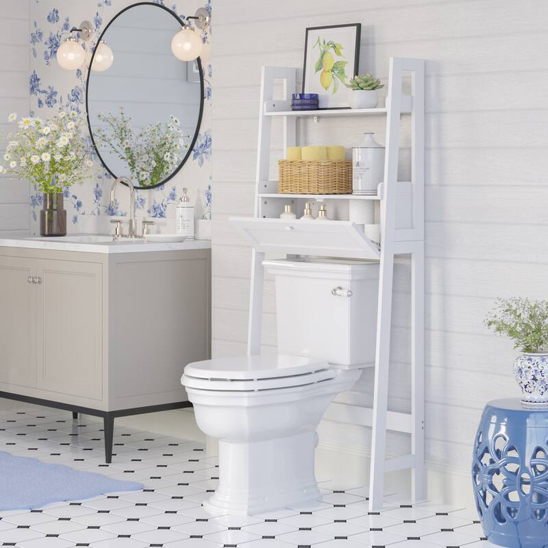 RiverRidge Amery Over the Toilet Bathroom Spacesaver Wall Medicine Storage Shelves with Drop Down Door - White
