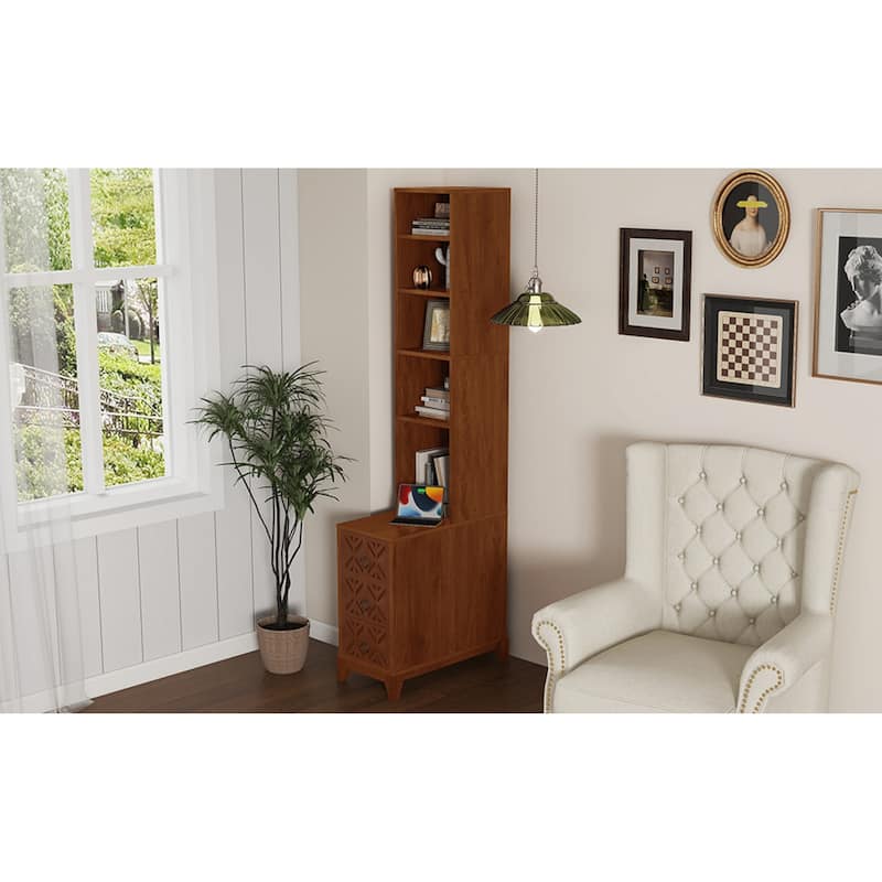 Roomfitters 70.9" Tall End Table, Charging Station Bookshelf with Wooden Frame for Bedroom and Living Room, Walnut