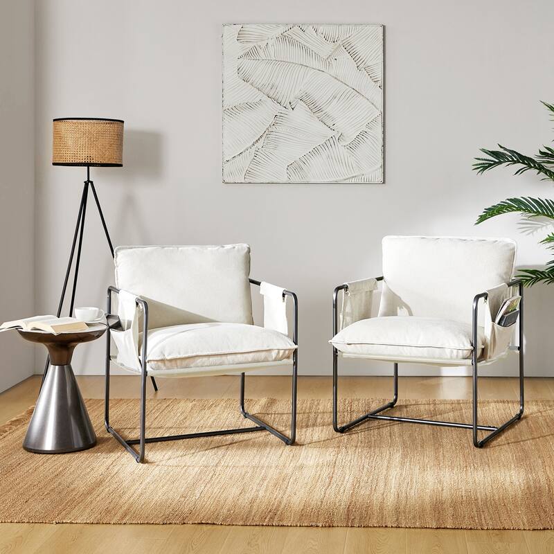 Rebeca Modern Metal Frame Arm Chair with Storage Pockets Set of 2 by HULALA HOME - Beige