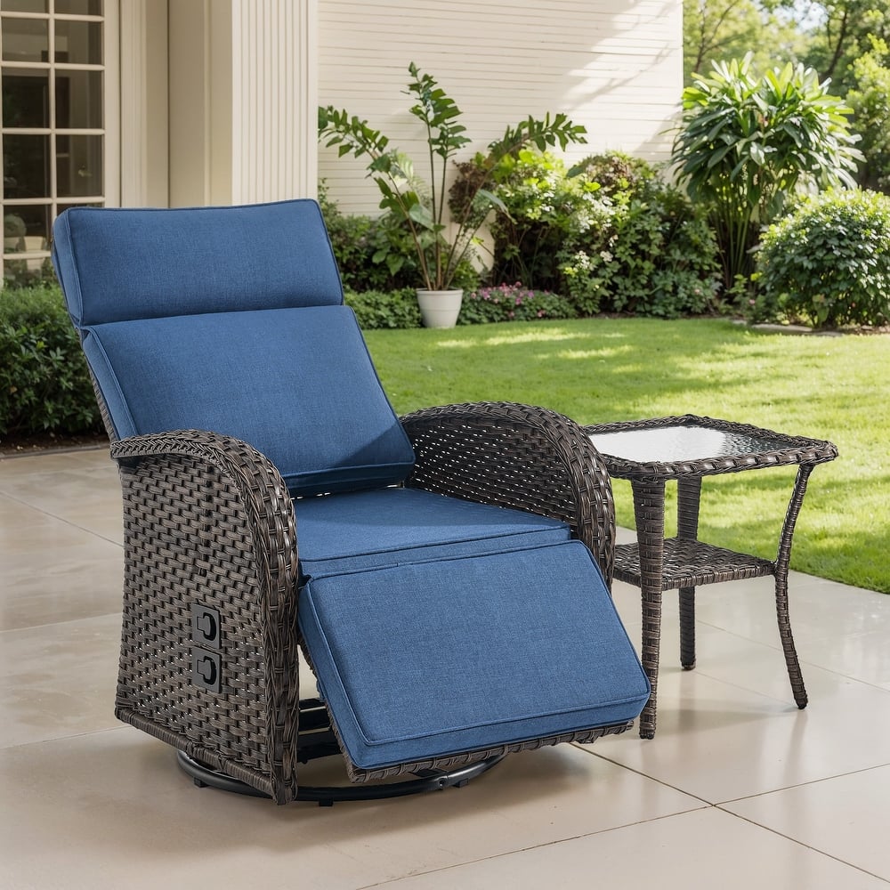 Meyreso 3-Piece Wicker Swivel Reclining Chaise Lounge with Adjustable Backrest & Footrest