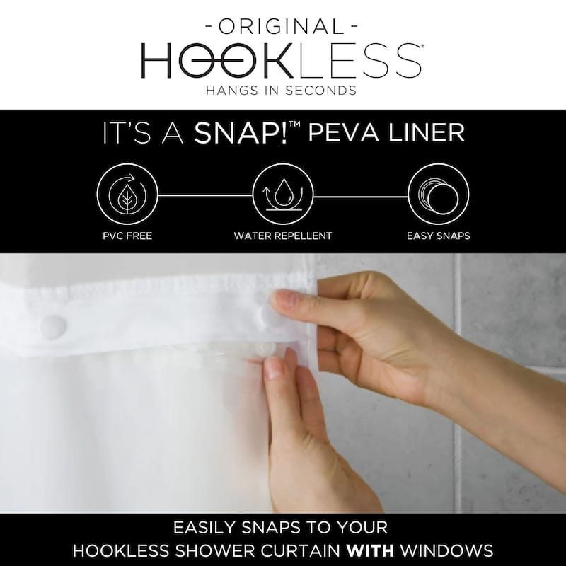 Hookless Plainweave 3-in-1 Shower Curtain with Sheer Top Window, Flex-on Rings & PEVA Liner