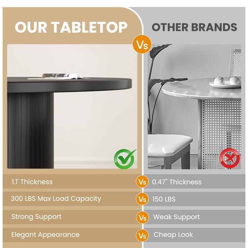 43" Round Dining Table for 4 People, Kitchen Dining Table with Wood Top and Sturdy Metal Pedestal Base, Easy Assembly