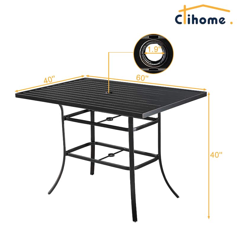 Clihome 82/60 in. W Aluminum Steel Dining Table with Umbrella hole
