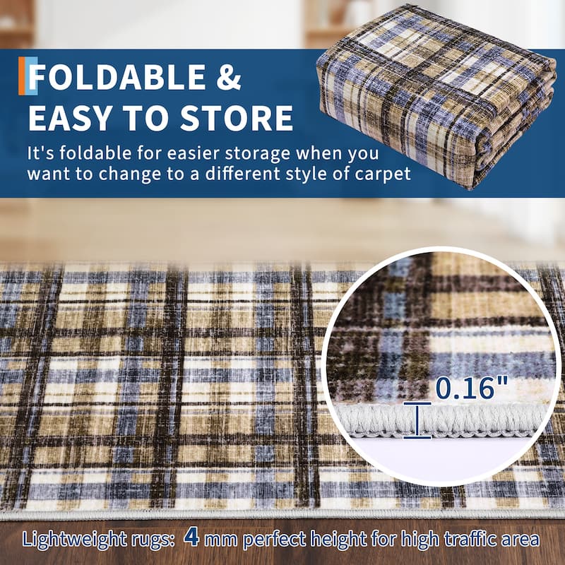 Garvee Timeless Check Washable Area Rug