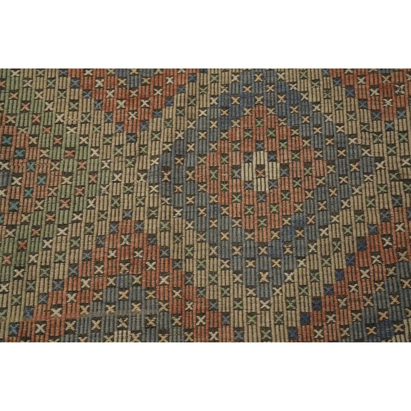 Hand Woven Oriental 100% Wool Carpet Southwestern Tribal Multi-Colored Kilim Area Rug - 11' 0'' X 5' 3''