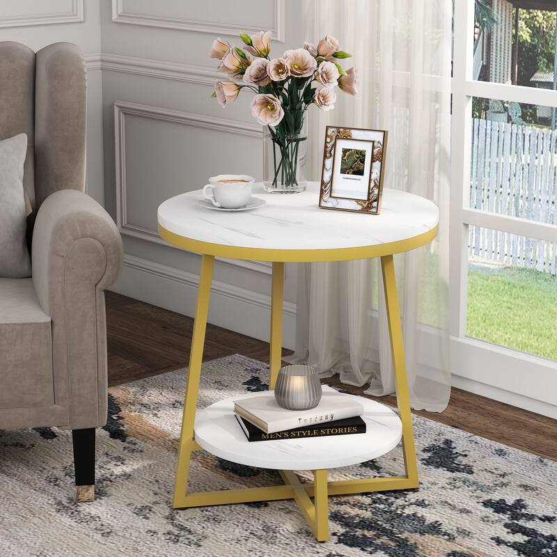 Industrial End Table, Round Side Table Table Small Coffee Accent Table