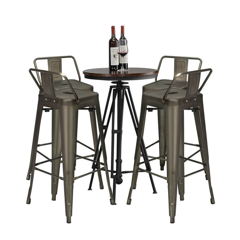 30" Set of 4 Metal Height Barstools with Low Back-Gun - 17" x 17" x 37" (L x W x H)