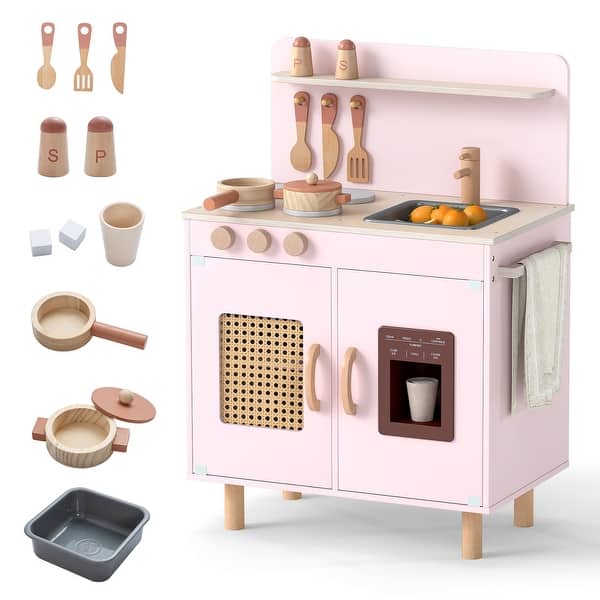 slide 2 of 20, Gymax Play Kitchen w/Realistic Ice Maker Stove Accessories & Water Pink