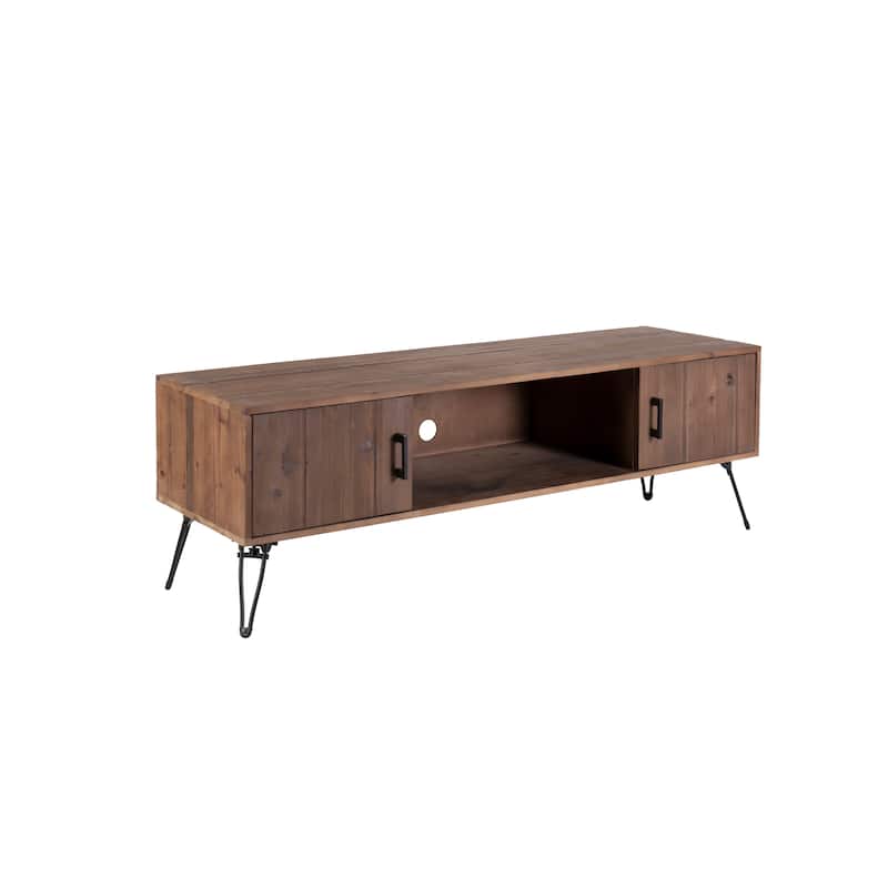 Industrial Style TV Stand Made from Recycled Wood TV Stand with 2 Storage Cabinets, for Living Room and Media Room