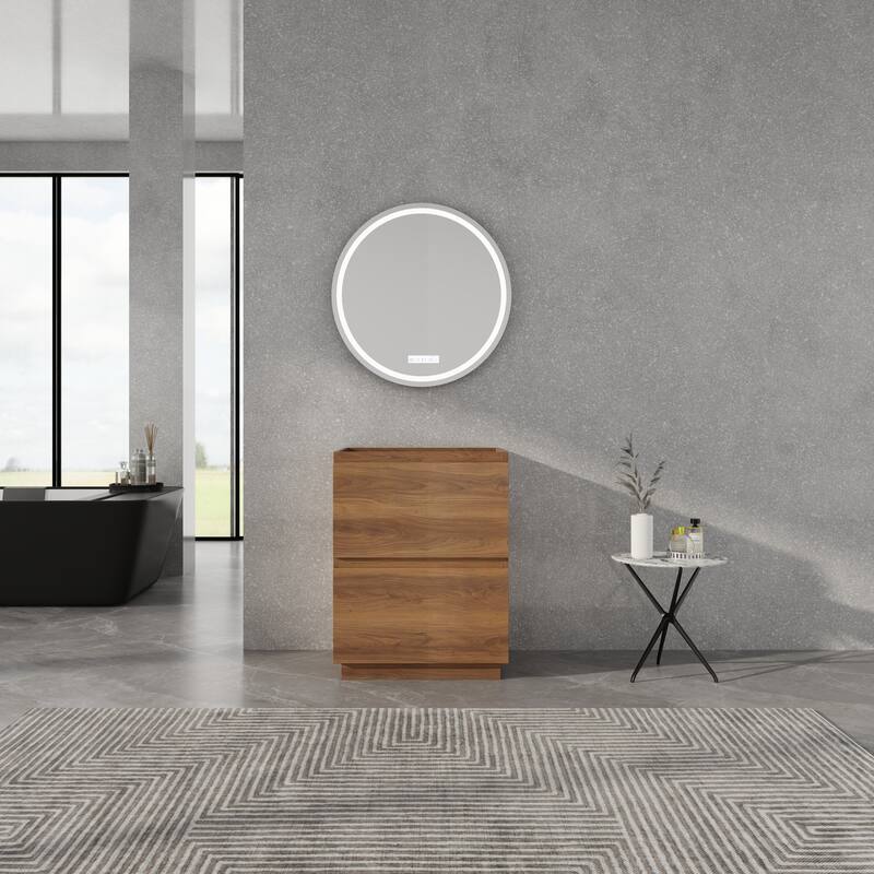 GDFStudio - Geneva Modern Wall-Mounted Bathroom Vanity Set with 2 Soft Close Drawers, Sink NOT INCLUDED - 24" - Brown