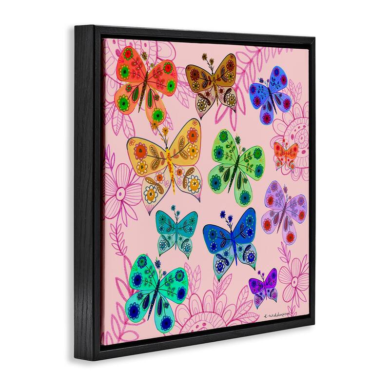 Stupell Bright Patterned Butterflies Framed Floater Canvas Wall Art Design By Kay Widdowson