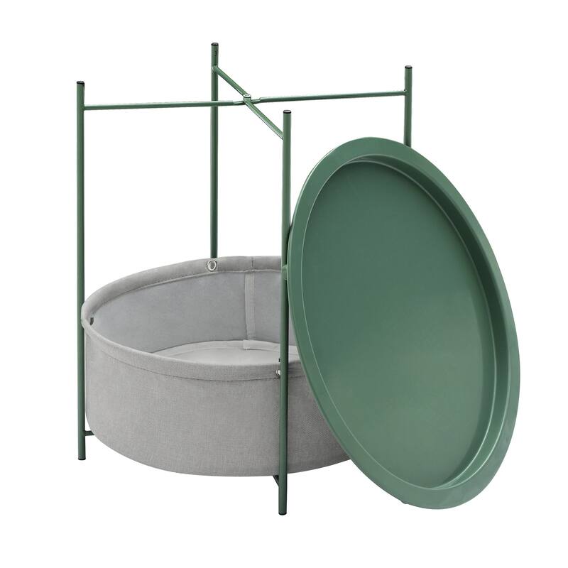 VECELO Small Round Side Table with Removable Tray & Fabric Storage Bin Easy 5-Min Assembly for Living Room Bedroom