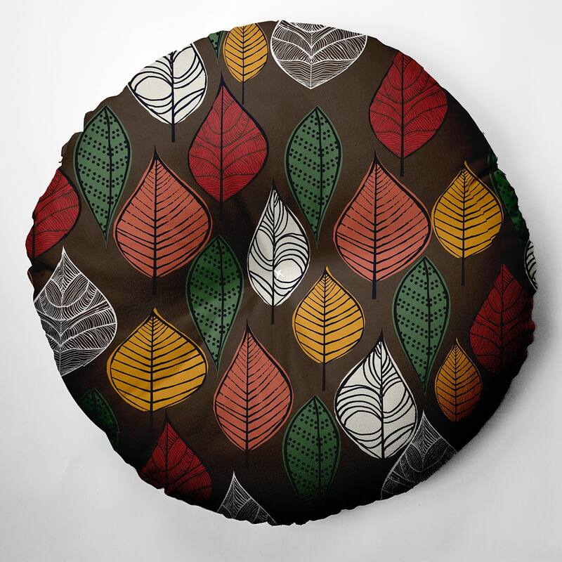 Autumn Leaves Design Tufted Floor Pillow - 30" Diameter - Brown