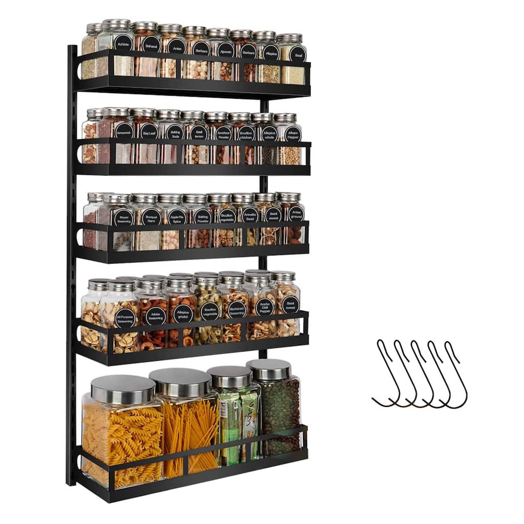 X-cosrack Wall Mount Spice Rack Organizer 5 Tier Height-Adjustable Hanging Spice Shelf Storage for Kitchen Pantry Cabinet