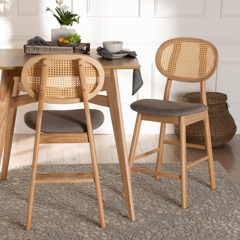 Darrion Mid-Century Modern Fabric and Wood 2-Piece Counter Stool Set
