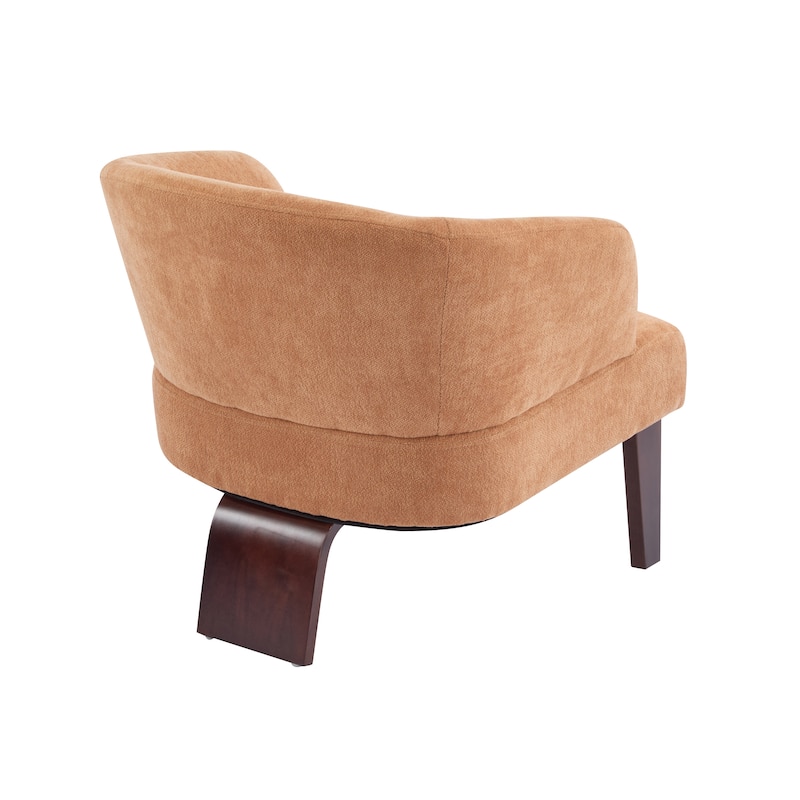 Modern Accent Chair with Round Back & Wooden Legs-Mid-Century Inspired Lounge Chair-Soft Fabric Upholstery