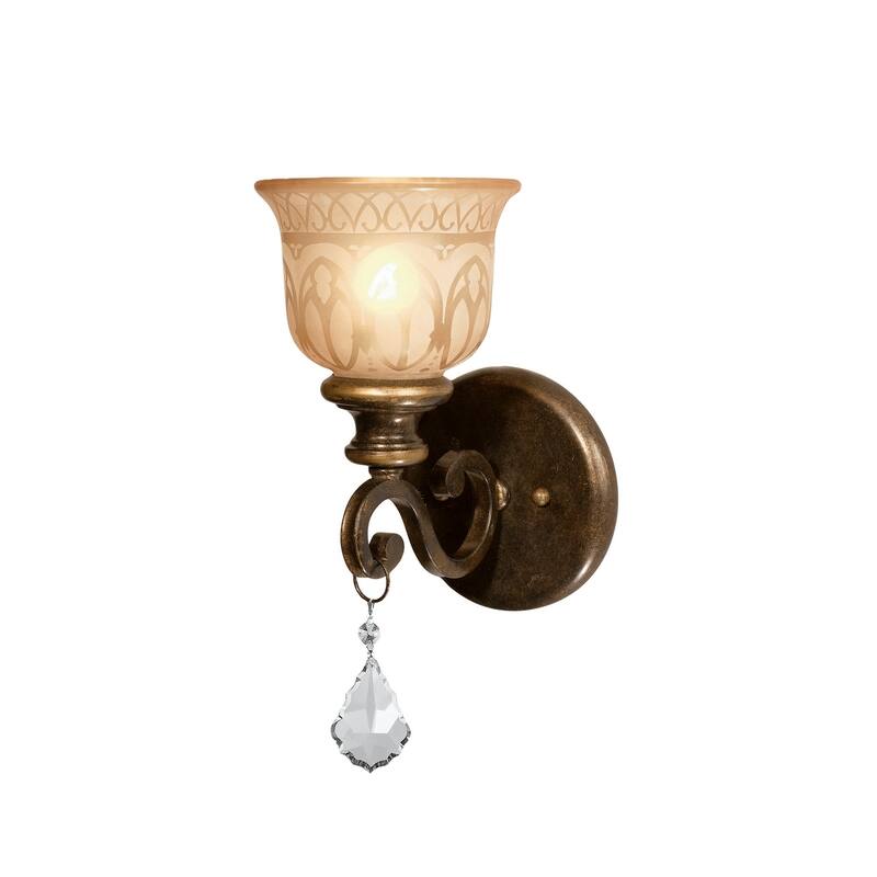 Norwalk 1 Light Clear Crystal Bronze Sconce - 6.5'' W x 14'' H x 8.5'' D - 6.5'' W x 14'' H x 8.5'' D