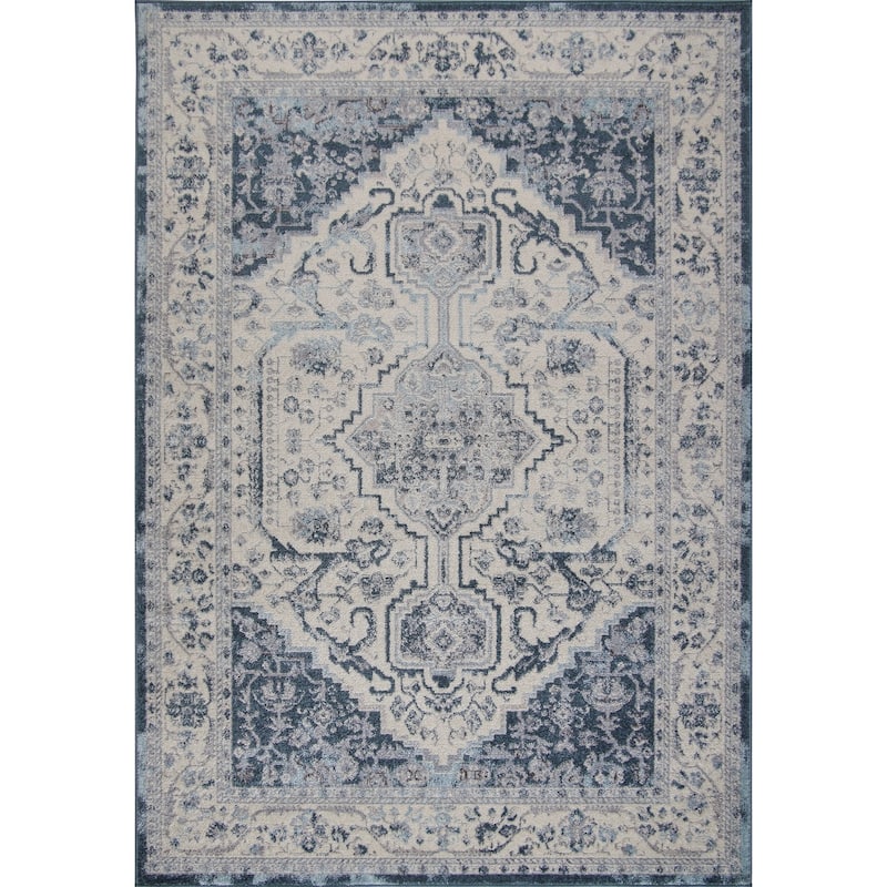 Blue Ivory Traditional Persian Area Rug Tapis Living Room