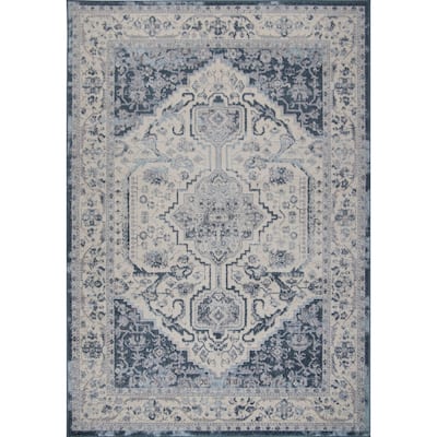 Blue Ivory Traditional Persian Area Rug Tapis Living Room