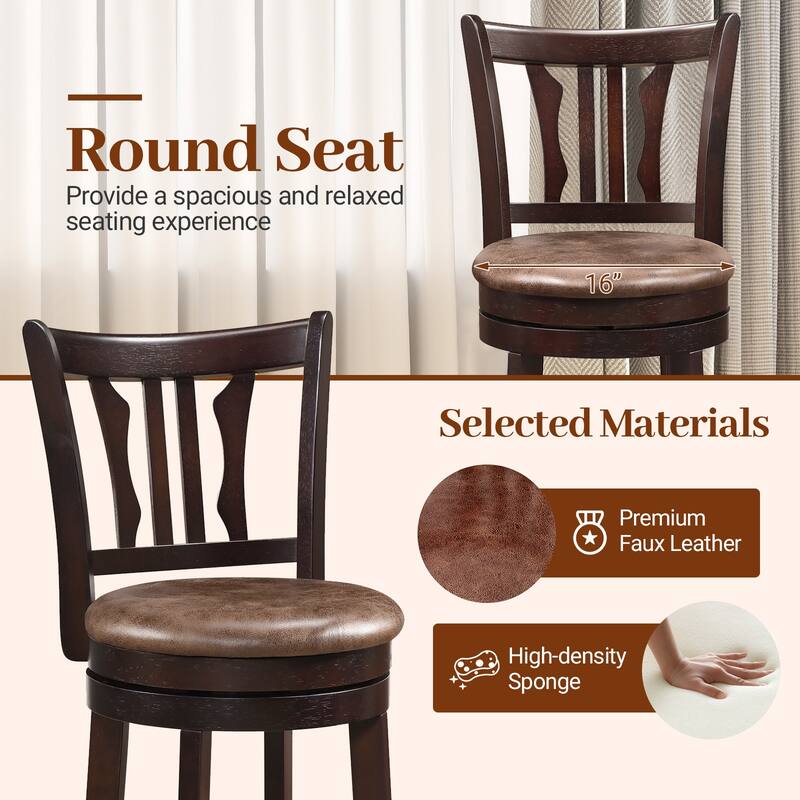 Gymax 30'' Bar Height Swivel Bar Stools Set of 4 w/Back & Faux Leather