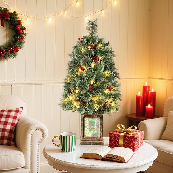 3FT Small Christmas Tree with Lights, Pre-Lit Tabletop Artificial Xmas Tree with Pot - Green - Bed Bath & Beyond