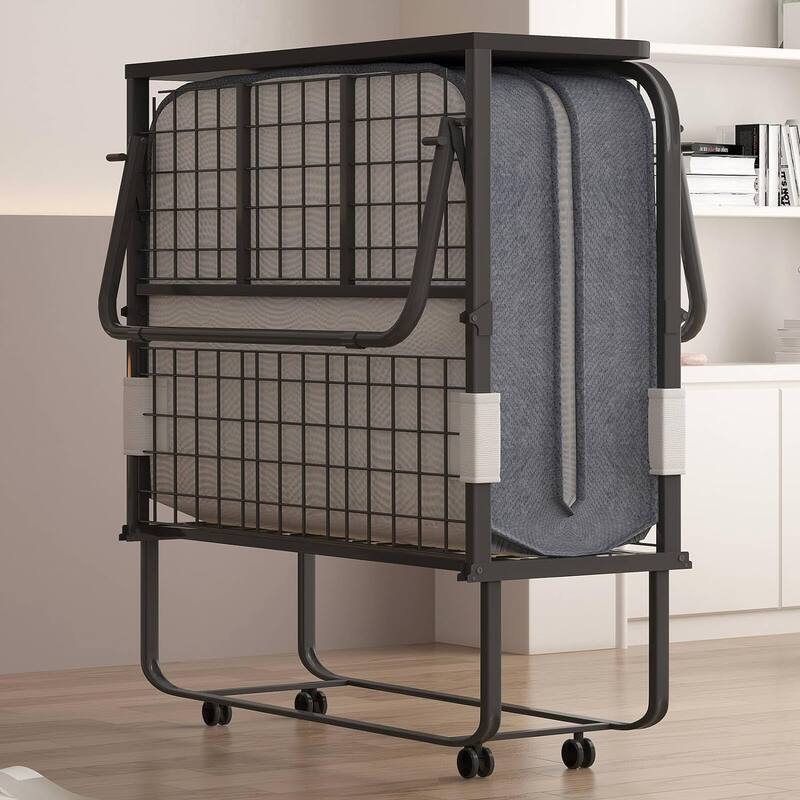 Mixoy Folding Bed with Mattress,Portable Foldable Roll Away Adult Bed for Guest,with Dustproof Bag & Baffle