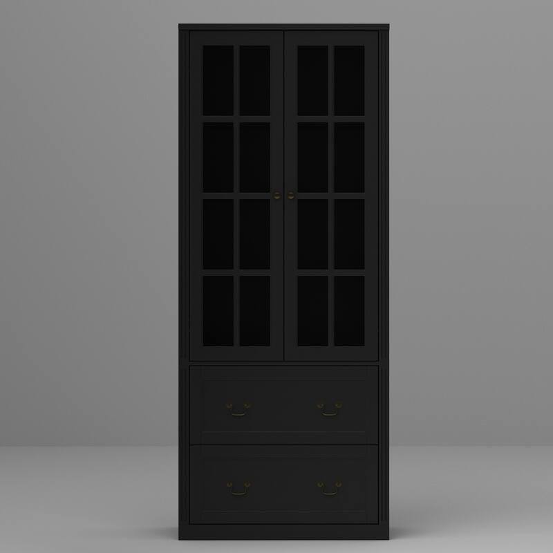 78.7" Combo Buffet Bookcase Storage Cabinet Glass Bookshelf Display