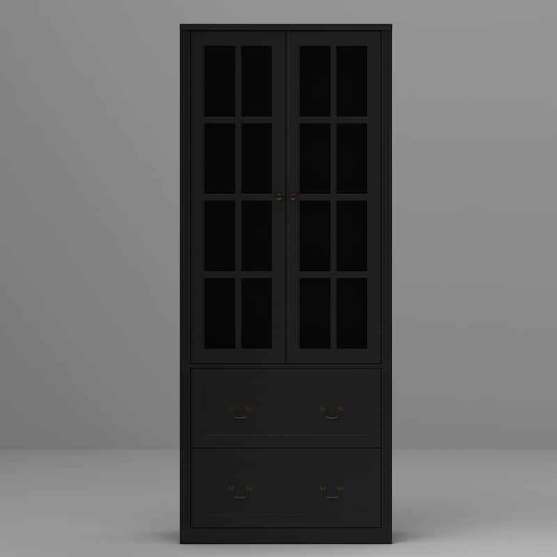 China Cabinet Tempered Glass Doors Storage Cabinet White Tall Bookcase